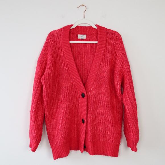 Universal Thread Chunky Knit Oversized Bright Pink Cardigan Sweater XS - Picture 1 of 8